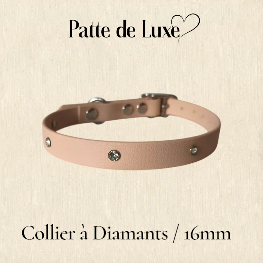 Collier à Diamants personnalisable en biothane beta -16 mm Patte de luxe