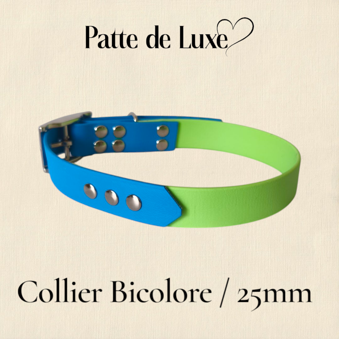 Collier Bicolore personnalisable en biothane beta / 25mm Patte de luxe