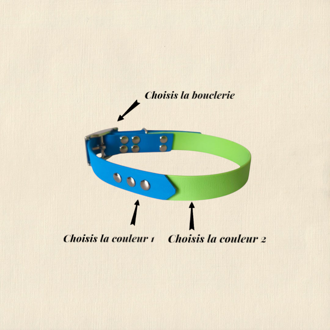 Collier Bicolore personnalisable en biothane beta / 25mm Patte de luxe