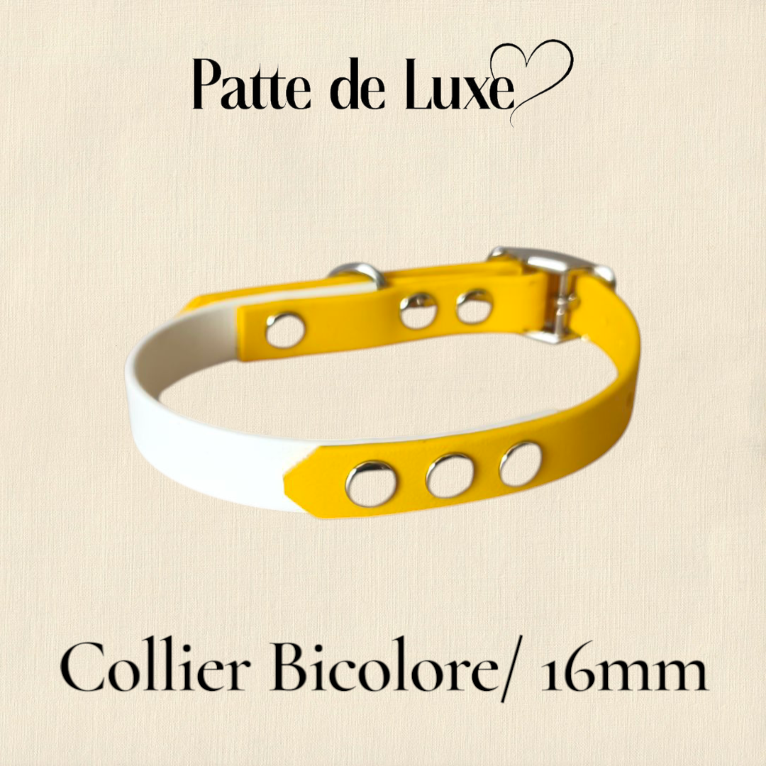 Collier Bicolore personnalisable en biothane beta / 16mm Patte de luxe
