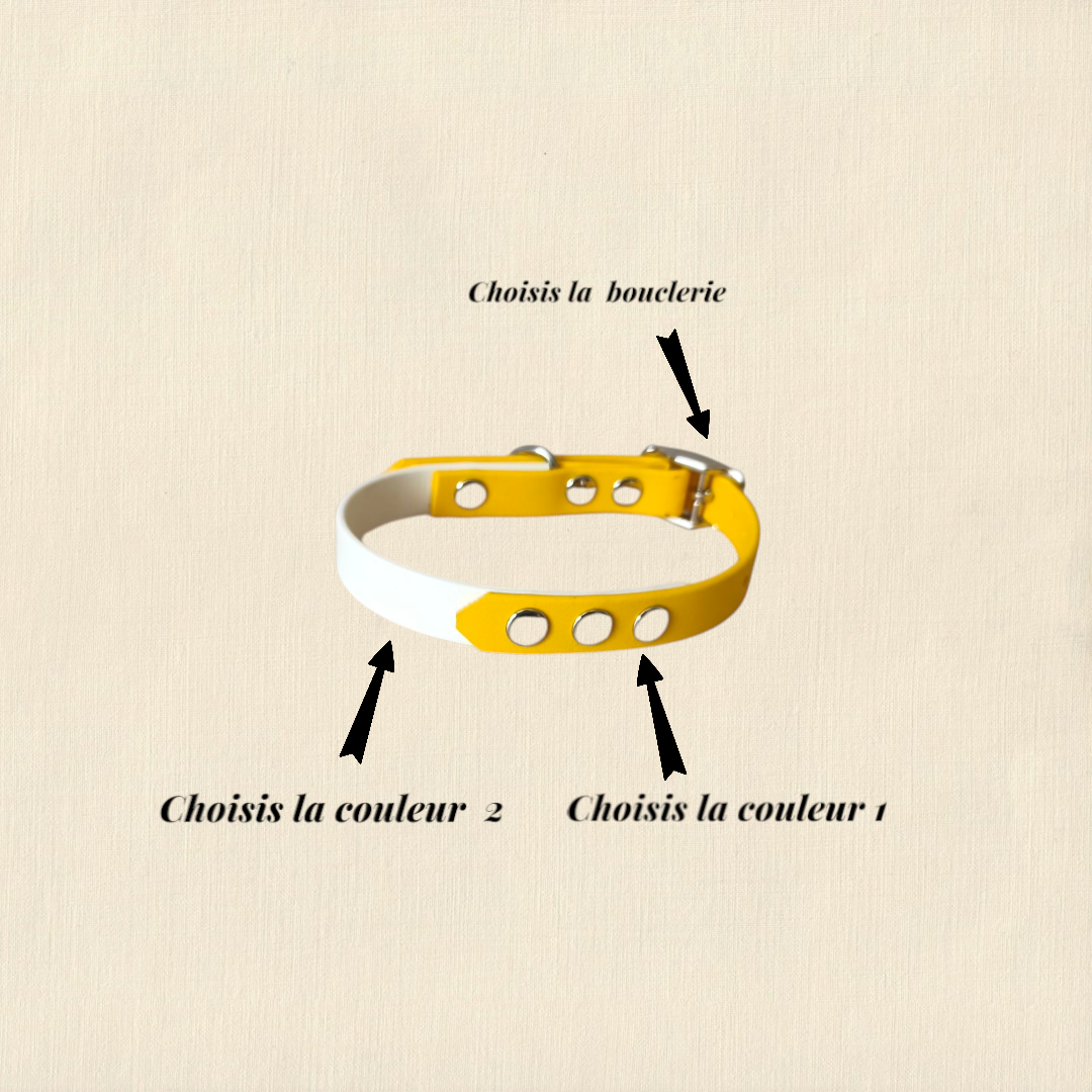 Collier Bicolore personnalisable en biothane beta / 16mm Patte de luxe
